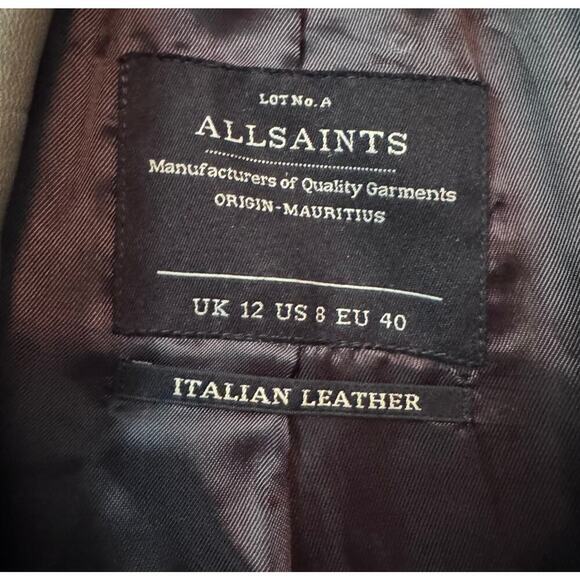 All Saints Green Distressed Leather Moto Biker Jacket Size US 8 - Picture 12 of 13